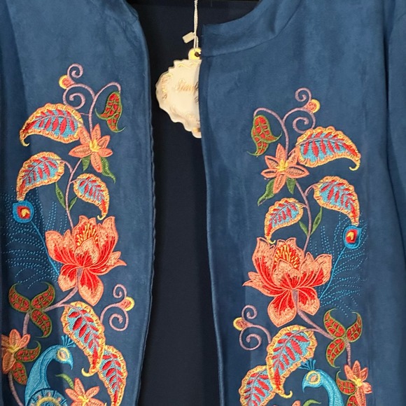 Simply Couture Embroidered Peacock Coat SZ 1X Jacket Faux Suede - Picture 4 of 12